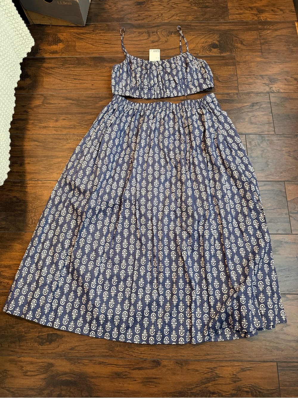 H&M Navy Blue Printed Maxi Skirt and Crop Top Set